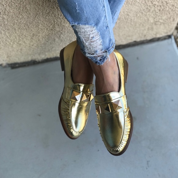Desert Gold Studded Boyfriend Slip On Loafers - Picture 3 of 5